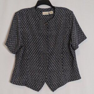 CHRISTIE & JILL Navy Blue/White Short Sleeve Button Blouse, Vintage; Size 18